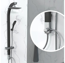 Sistem de duș cu comutator și săpunieră Schütte, pară duș fixă 17,5x17,5 cm, pară mobilă 1 funcție, furtun duș 1,5 m, negru-thumb-4