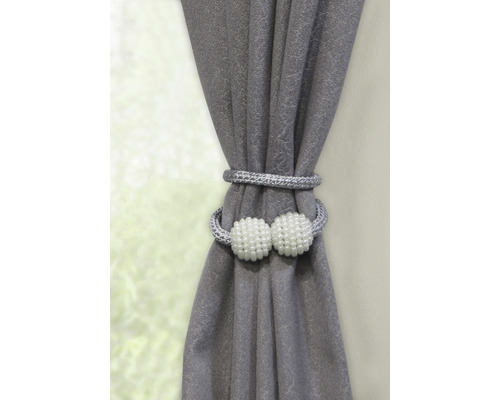 Cortină gri cu reținătoare cu perle