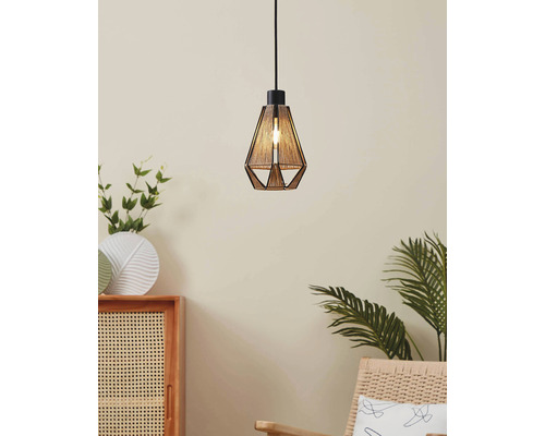 Lampa suspendată cu abajur geometric din șnur textil
