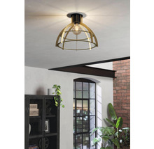 Lumină de tavan cu design tip cușcă și bec într-o cameră de zi.