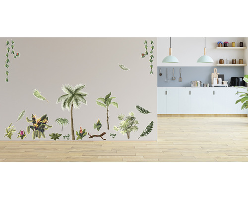 Decoratiune de perete cu motive de plante într-o bucătărie