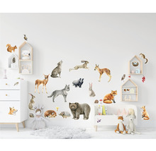 Cameră decorativă pentru copii cu autocolante de perete cu animale sălbatice, cum ar fi urs, vulpe, iepure și cerb