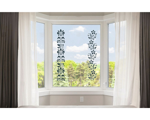 Fereastră cu autocolant floral pentru geam și perdele