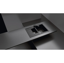 Chiuvetă bucătărie cristalite cu 1 cuvă + ½ Schock Manhattan D-150S 78x50 cm, cu picurător, reversibilă, Nero-thumb-6