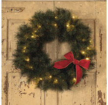 Coroană de Crăciun cu fundă și iluminare