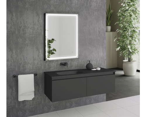 Baie cu dulap de bază pentru lavoar, oglindă cu iluminare și suport pentru prosop