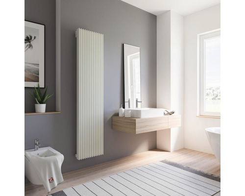 Baie modernă cu radiator, chiuvetă și bideu