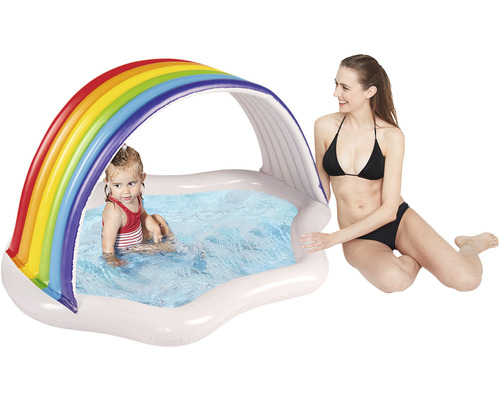 Piscina gonflabilă pentru copii cu protecție solară curcubeu și două persoane