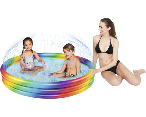 Piscină gonflabilă cu doi copii și o femeie