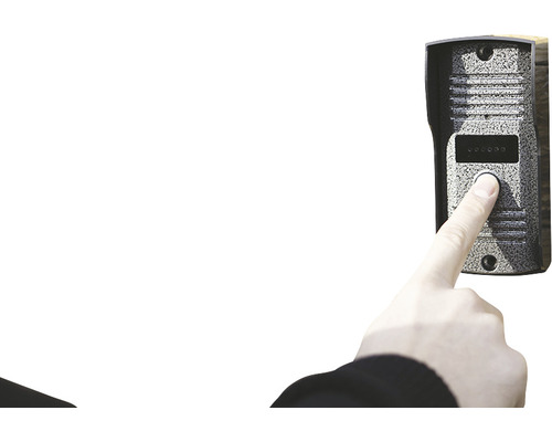 O mână apasă un buton de sonerie.