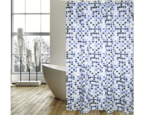 Perdea de duş MSV Mosaiko Textil 180x200 cm alb/albastru