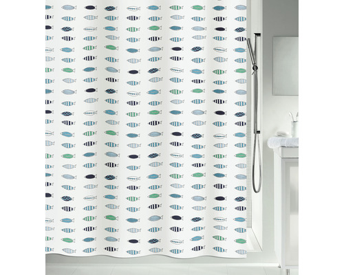 Perdea de duş spirella Santorini Textil 180x200 cm alb/albastru