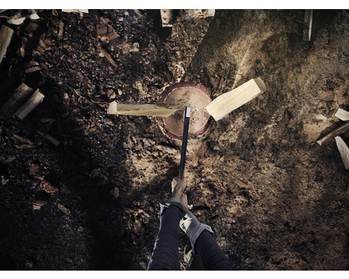 Tăierea lemnului cu un topor, vedere de sus.