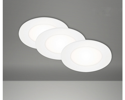 Spoturi LED încastrate Flat 3W 350 lumeni, 4000K, Ø85 mm, alb, pachet 3 bucăți Trei spoturi încastrate rotunde cu LED