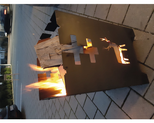 Vatră metalică cu foc pe lemne și motive