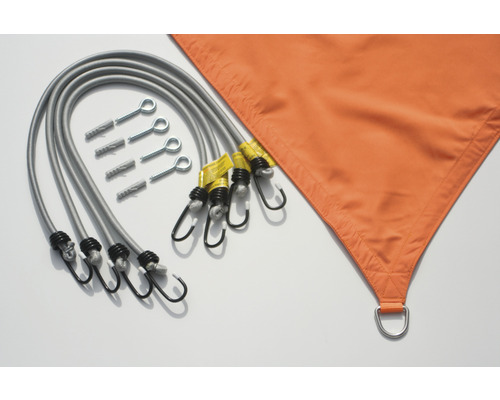 Set de montaj pentru pânză de umbrire cu curele de tensionare, cârlige, șuruburi și dibluri plus pânză de umbrire triunghiulară