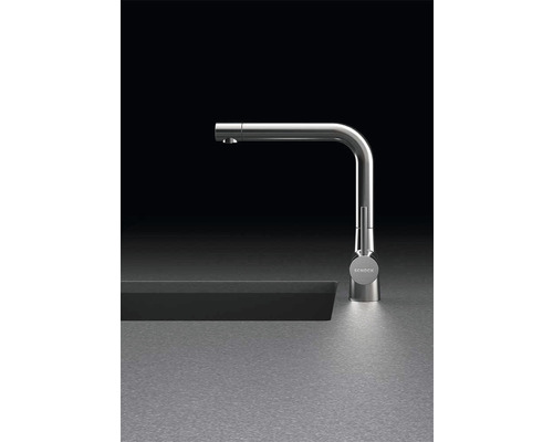 Baterie de bucătărie din metal cu gât curbat