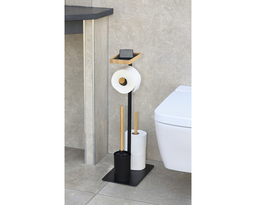 Toaletă cu suport pentru hârtie igienică, perie și săpunieră