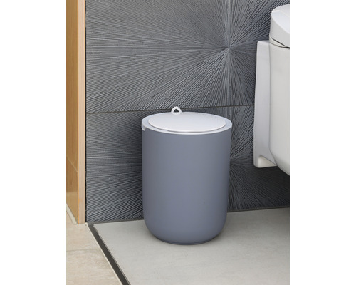 Coș de gunoi cosmetic gri cu capac în baie