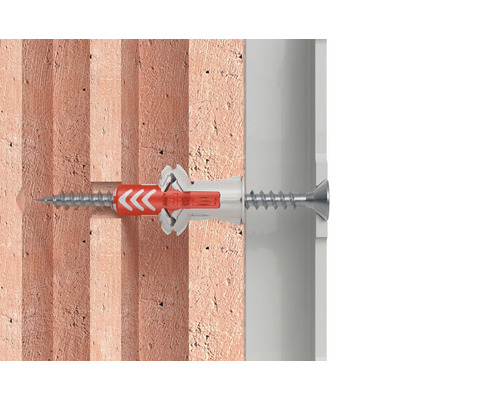 Diblul Fischer cu șurub în zid de cărămidă și tencuială
