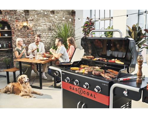 Scenă cu grătar cu cărbune, grătar cu gaz și persoane care fac grătar afară