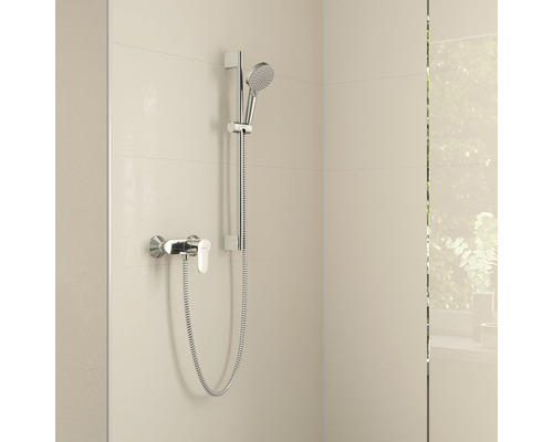 Set de duș cu duș de mână și baterie termostatică pe perete