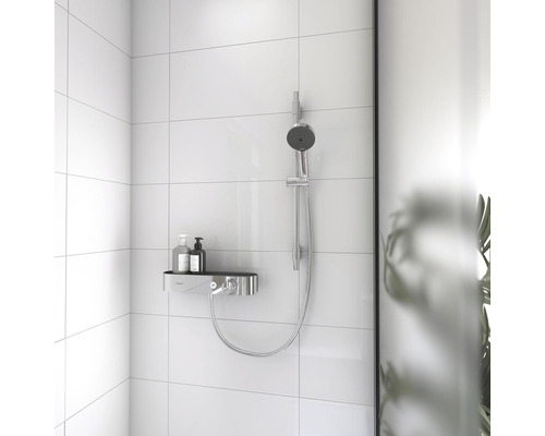 Baie cu baterie de duș aparentă și poliță