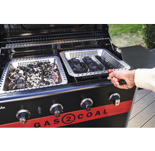 Grătar pe gaz cu inserții de cărbune și cărbune