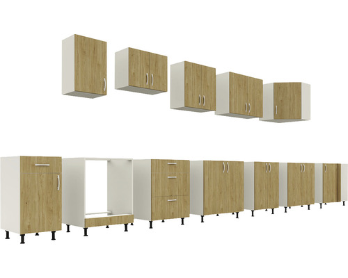 Linie de bucătărie cu dulapuri superioare și inferioare într-un design modern