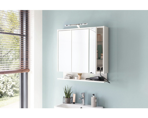 Dulap cu oglindă, cu iluminare, raft și compartiment deschis în baie