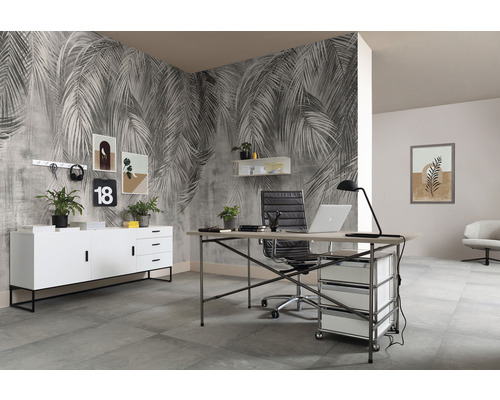 Birou modern cu birou, scaun de birou, comodă și fototapet