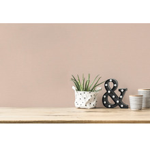 Scenă decorativă cu plantă de interior, ampersand iluminat și pahare cu dungi pe o masă