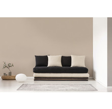 Futon cu perne pe un covor într-un living