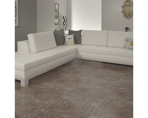 Cameră de zi cu canapea de colț și gresie