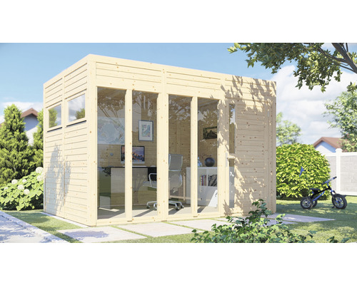 Căsuță de grădină Bertilo Cubo 3 Office cu podea 336x240 cm natur