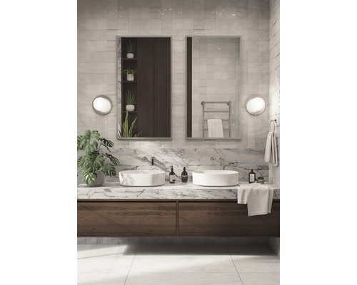 Baie cu chiuvetă dublă, oglindă și plante