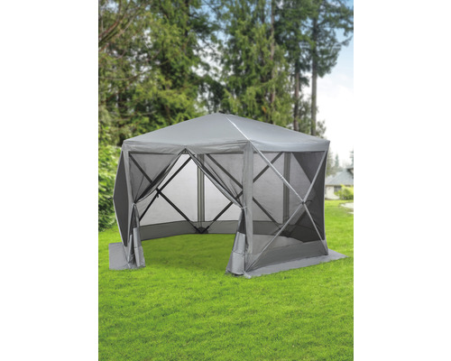 Pavilion pliabil gri cu plasă de țânțari în grădină