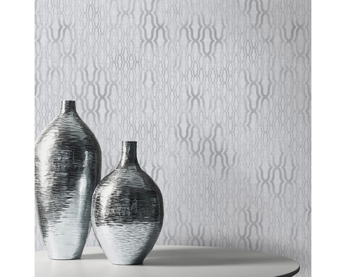 Tapetă decorativă cu model argintiu și două vaze