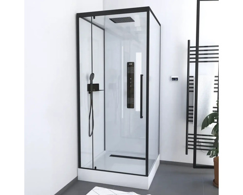 Cabină de duș completă Aurlane Urban 2 90x90x215 cm, sticlă securizată transparentă, profil negru