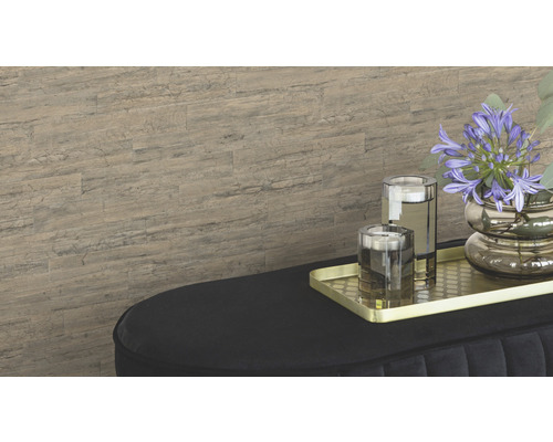 Panouri de perete cu aspect de piatră, decorare cu decor de masă pe fundal negru