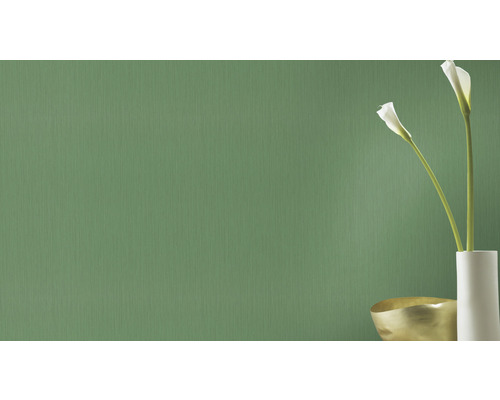 Tapet verde vlies cu textură fină și decor floral