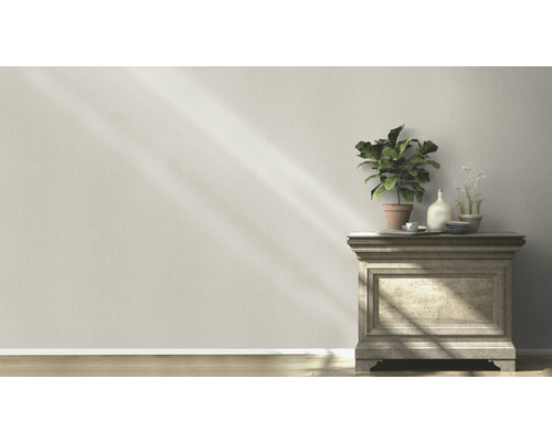 Aranjament decorativ cu comodă, plantă și vaze