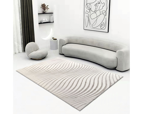 Living cu covor cu model ondulat, canapea și fotoliu