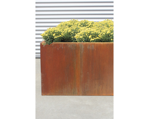 Jardinieră metalică cu flori galbene