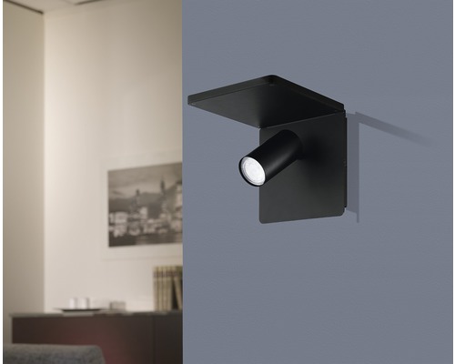 Aplică perete interior Ciglie GU10 1x5W, bec LED inclus, negru, cu încărcător wireless pentru smartphone