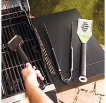Set ustensile grătar cu perie de grătar, clește de grătar, spatulă de grătar și frigărui