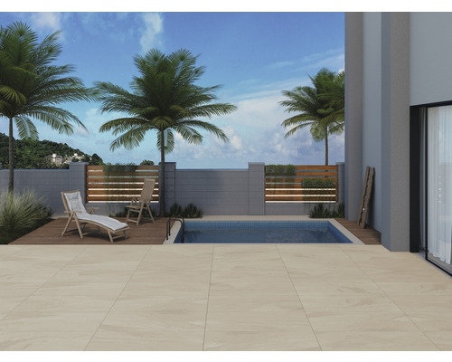 Exterior cu piscină, șezlong și podea cu gresie