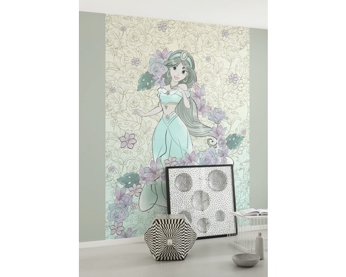 Cameră cu fototapet cu Disney Princess Jasmine cu motiv floral.