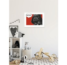 Artă decorativă de perete Darth Vader cu inscripția Beware the Dark Side într-o cameră de copii.