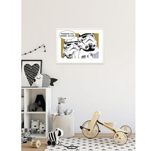 Cameră pentru copii cu raft, jucării și poster Star Wars Stormtrooper înrămat pe perete